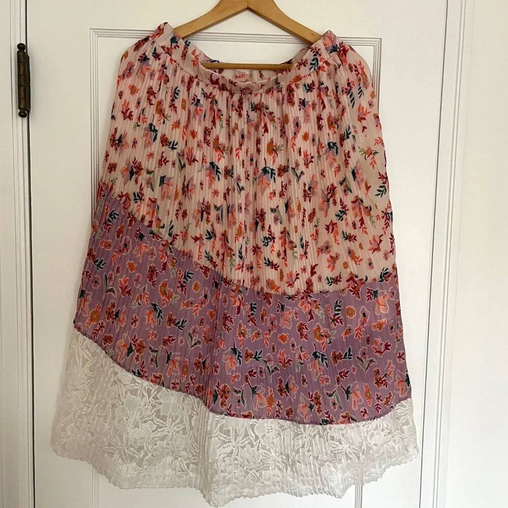 NWOT Anthropologie Laia Boho Floral Pleated Midi Skirt | Size MP - Picture 5 of 10